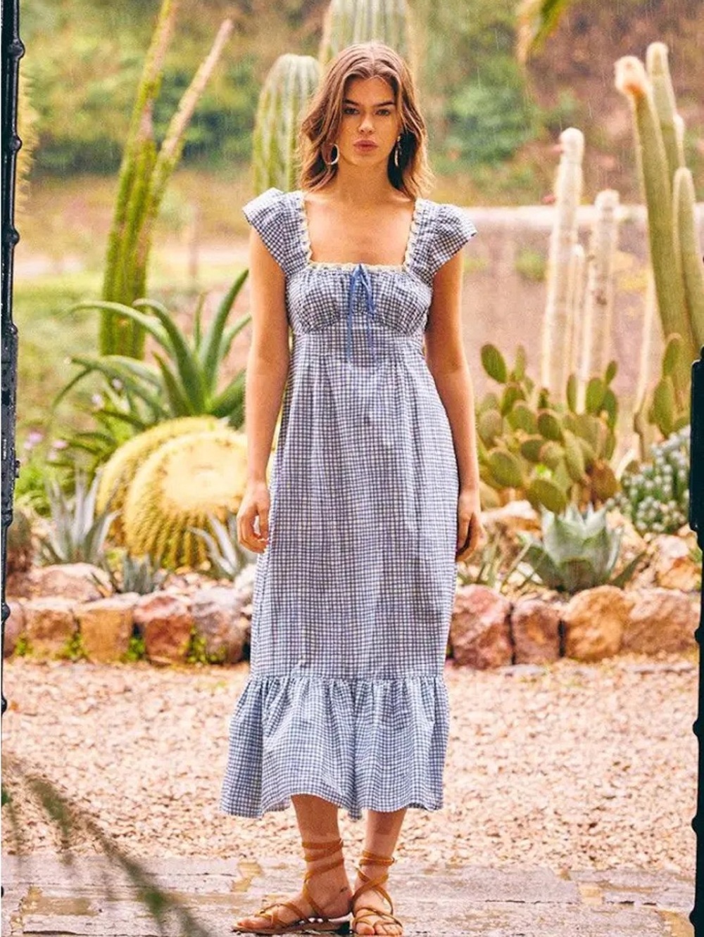 RIXO x Ciao Lucia Blue Striped Square-Neck Maxi Dress
